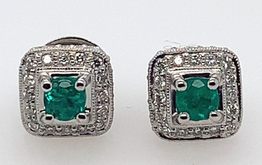 Arete Esmeralda Redonda y Diamante- Esm 0.46Ct / Bri 0.45Ct / OB