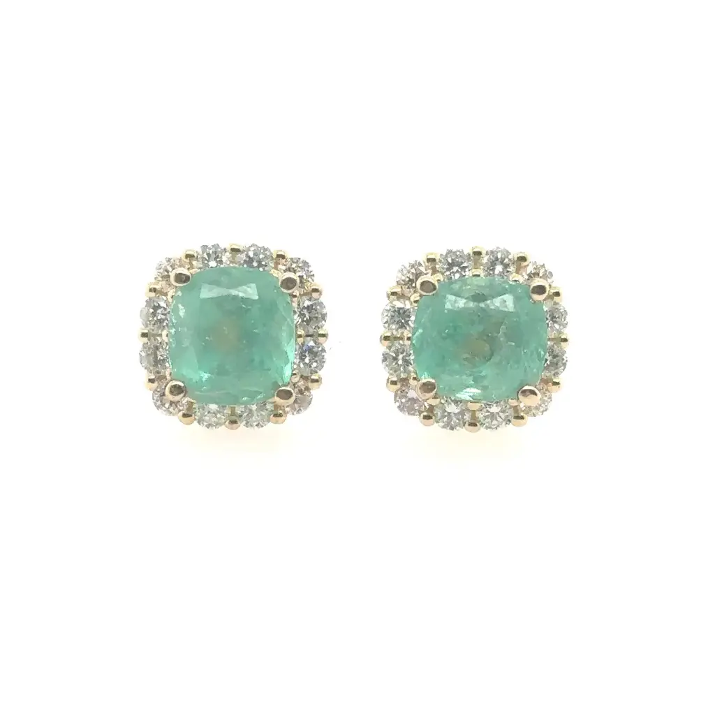 Aretes Esmeralda Cushion y Diamantes - Esm 2.45Ct /Dia 0.73Ct / OA