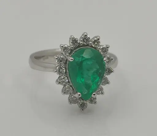 [463] Anillo Esmeralda Gota y Diamantes - Esm 7.85Ct / Dia 0.57Ct / OB 
