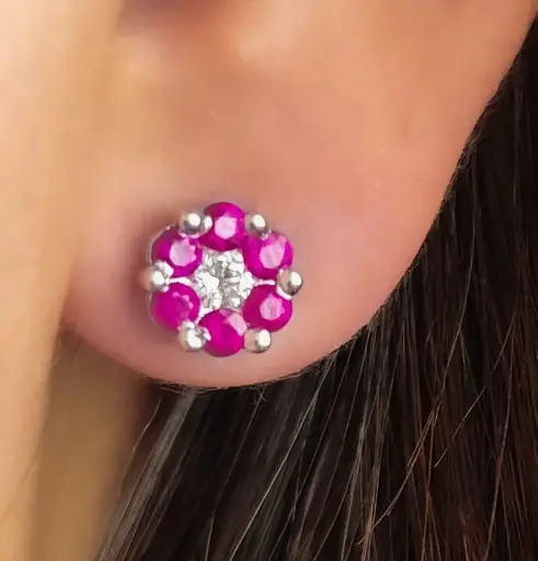 [466] Aretes Redondas Rubi y Diamantes - R1.62Ct/ D 0.26Ct - OB