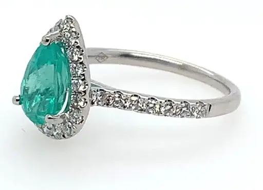 [475] Anillo Esmeralda Gota y Diamantes - Esm 1.23Ct /Dia 0.5Ct / OB