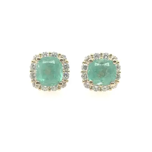 [477] Aretes Esmeralda Cushion y Diamantes - Esm 2.45Ct /Dia 0.73Ct / OA